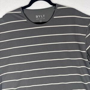 BYLT Basics Drop Cut Lux T-Shirt XXL Gray White Striped Short Sleeve Mens Crew